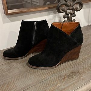 Lucky Brand - Black Suede Wedge Booties 9.5